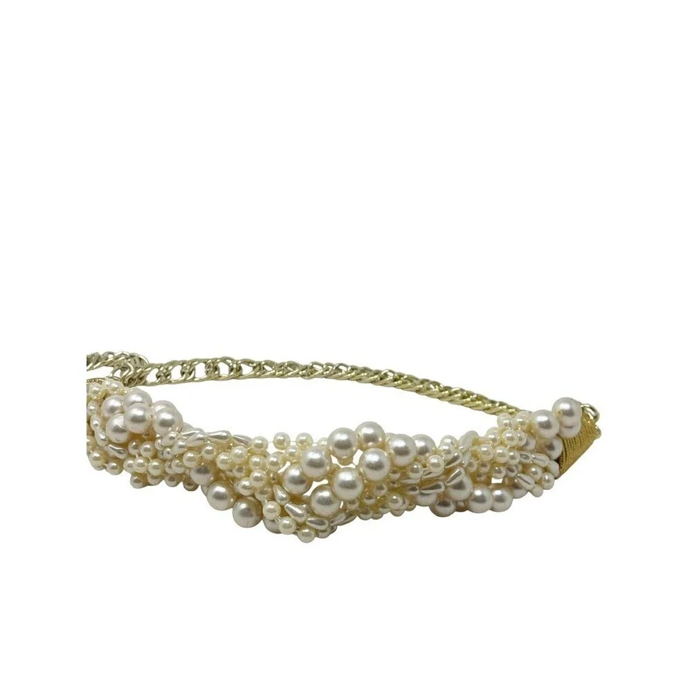 Vintage 80s Faux Pearl Cluster Net Belt Gold Tone Chain womens statement belt